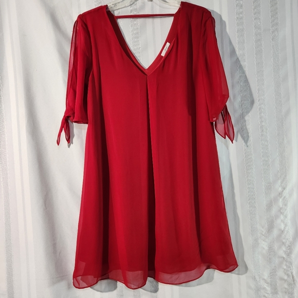 SOPRANO RED MINI CHIFFON DRESS SPLIT SLEEVES SIZE XSMALL - Picture 2 of 13